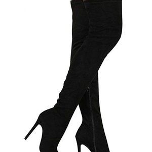 New Black Suede Thigh High Boots -